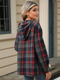 Drawstring Plaid Hooded Long Sleeve Top S-2XL