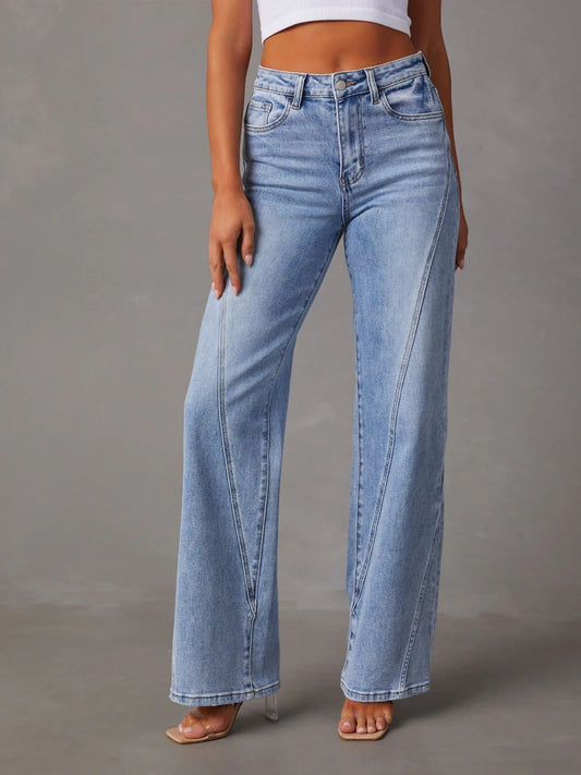 High Waist Straight Jeans with Pockets S-XL