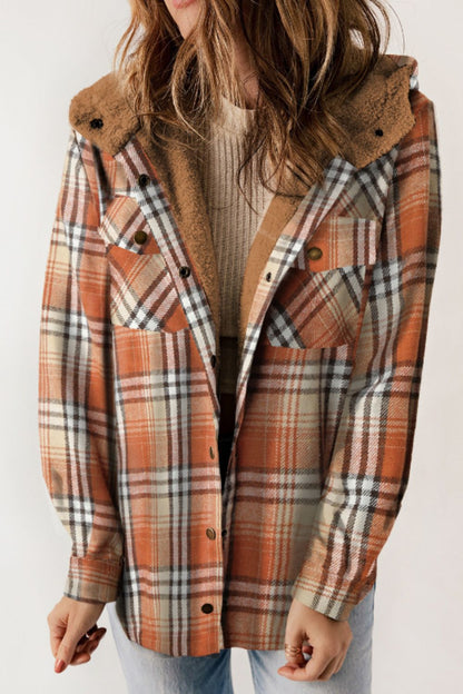 Plaid Button Up Long Sleeve Hooded Jacket S-2XL