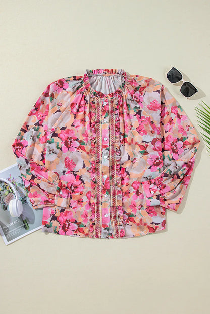 Frill Printed Long Sleeve Shirt S-XL