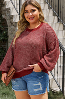 Plus Size Waffle-Knit Round Neck Dropped Shoulder Sweater 1XL-5Xl