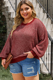 Plus Size Waffle-Knit Round Neck Dropped Shoulder Sweater 1XL-5Xl