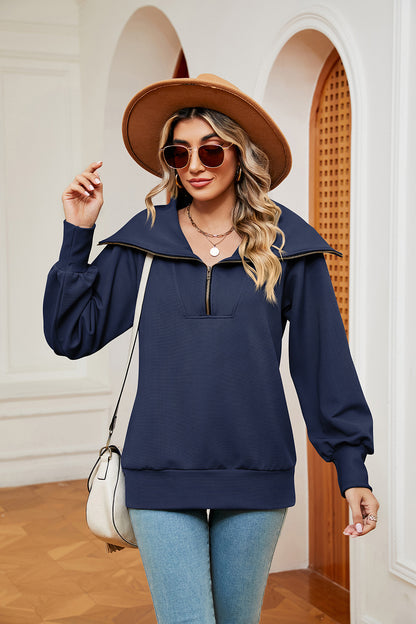 Half-Zip Collared Sweatshirt S-2XL