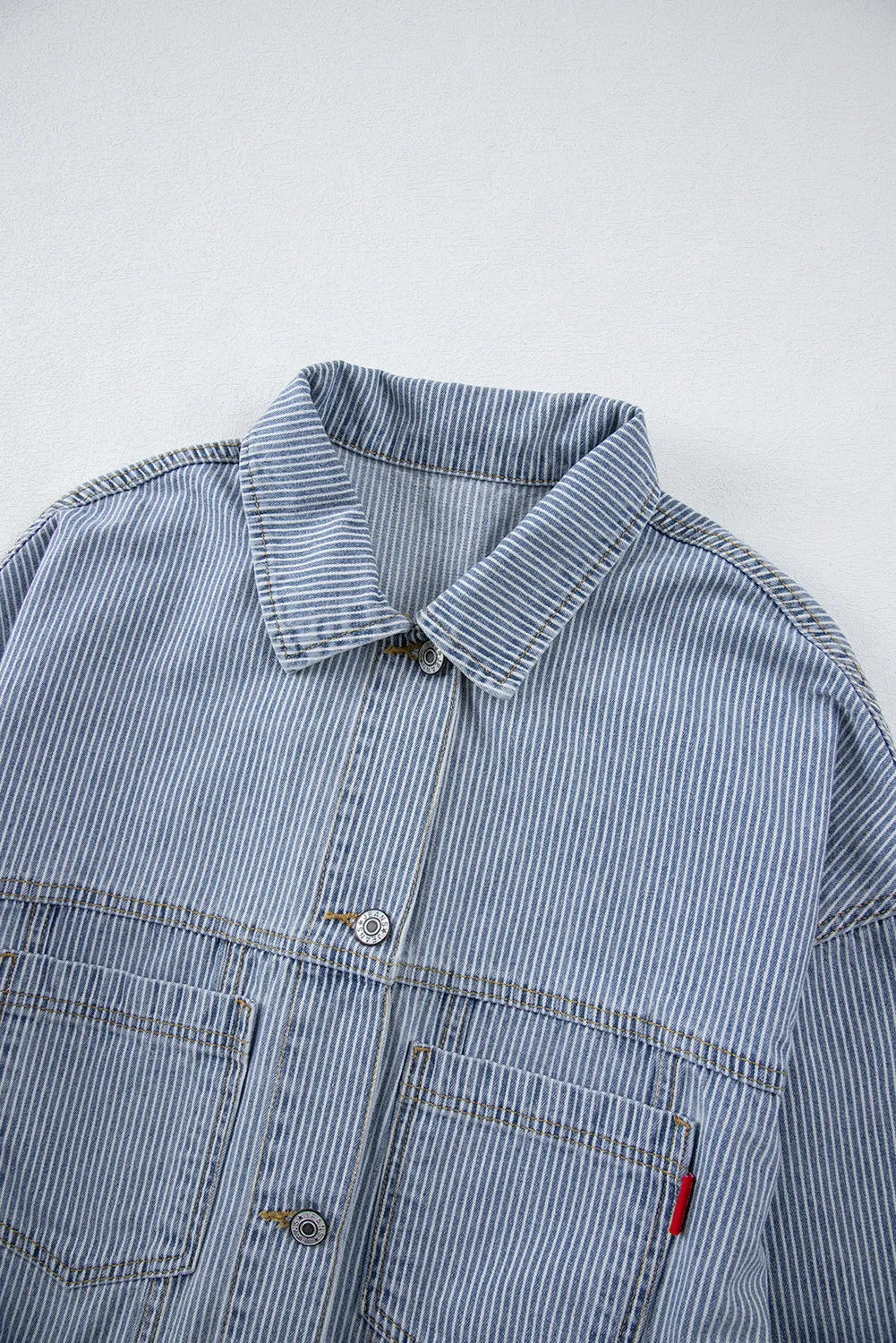 Striped Button Up Long Sleeve Denim Jacket S-2XL