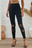 Double Take Wide Waistband Distressed Slim Fit Leggings S-XL