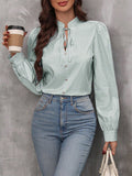 Striped Tie Neck Long Sleeve Blouse S-XL