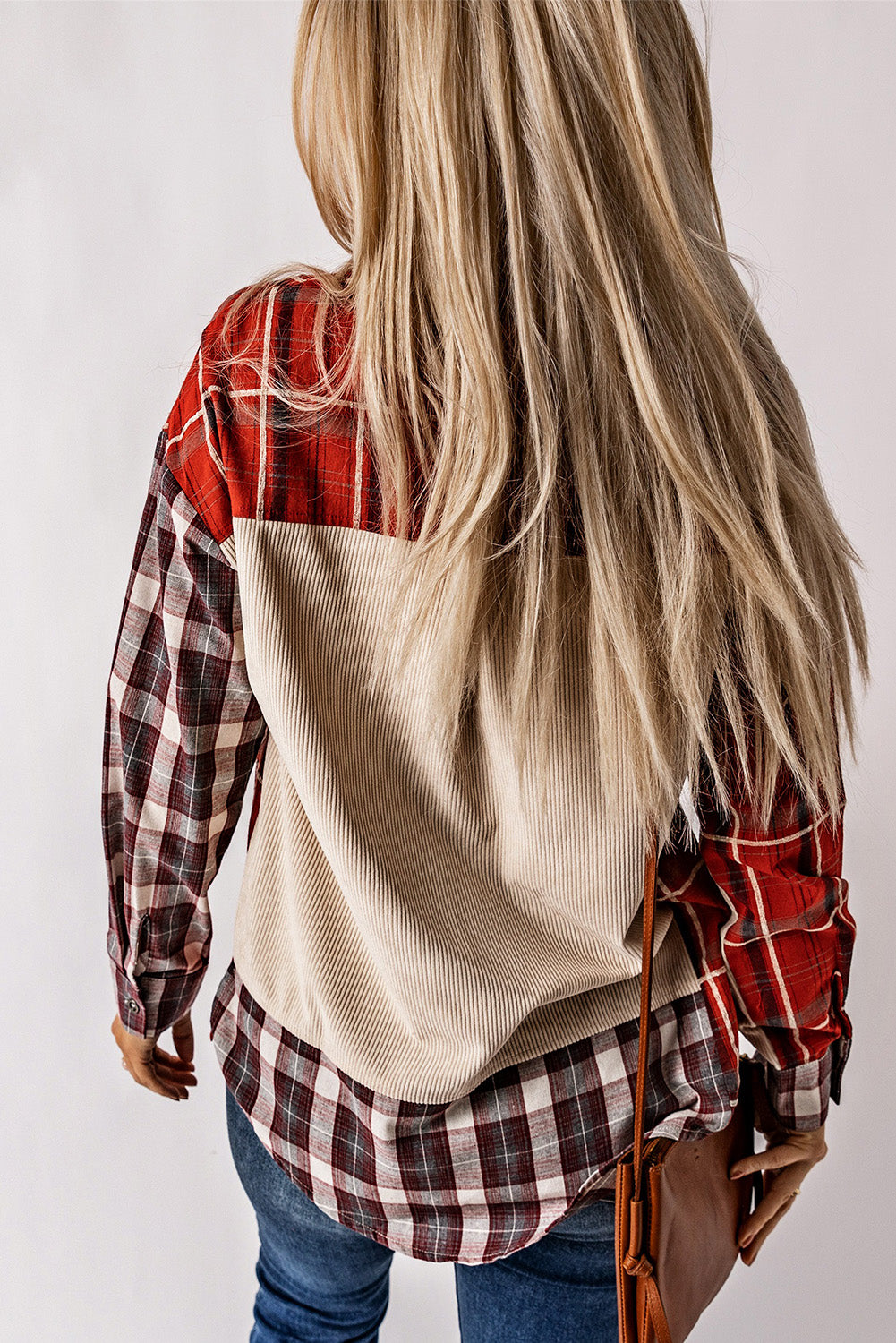 Plaid Patchwork Collared Neck Shacket S-2XL