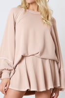 Texture Round Neck Long Sleeve Top and Skirt Set S-XL