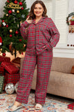 Plus Size Plaid Collared Neck Top and Pants Lounge Set 1XL-4XL