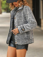 Fuzzy Pocketed Button Up Jacket S-XL