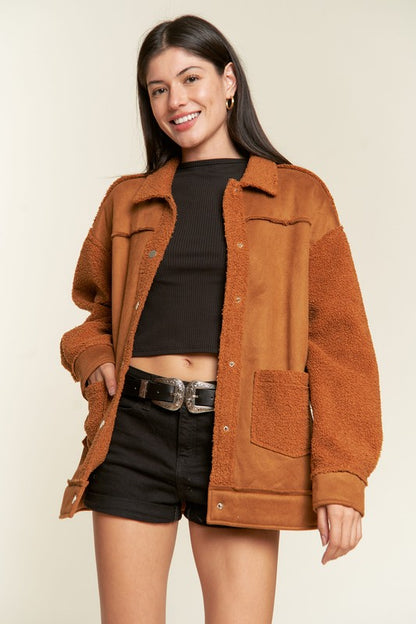 FAUX FUR AND SUEDE JACKET S-3XL