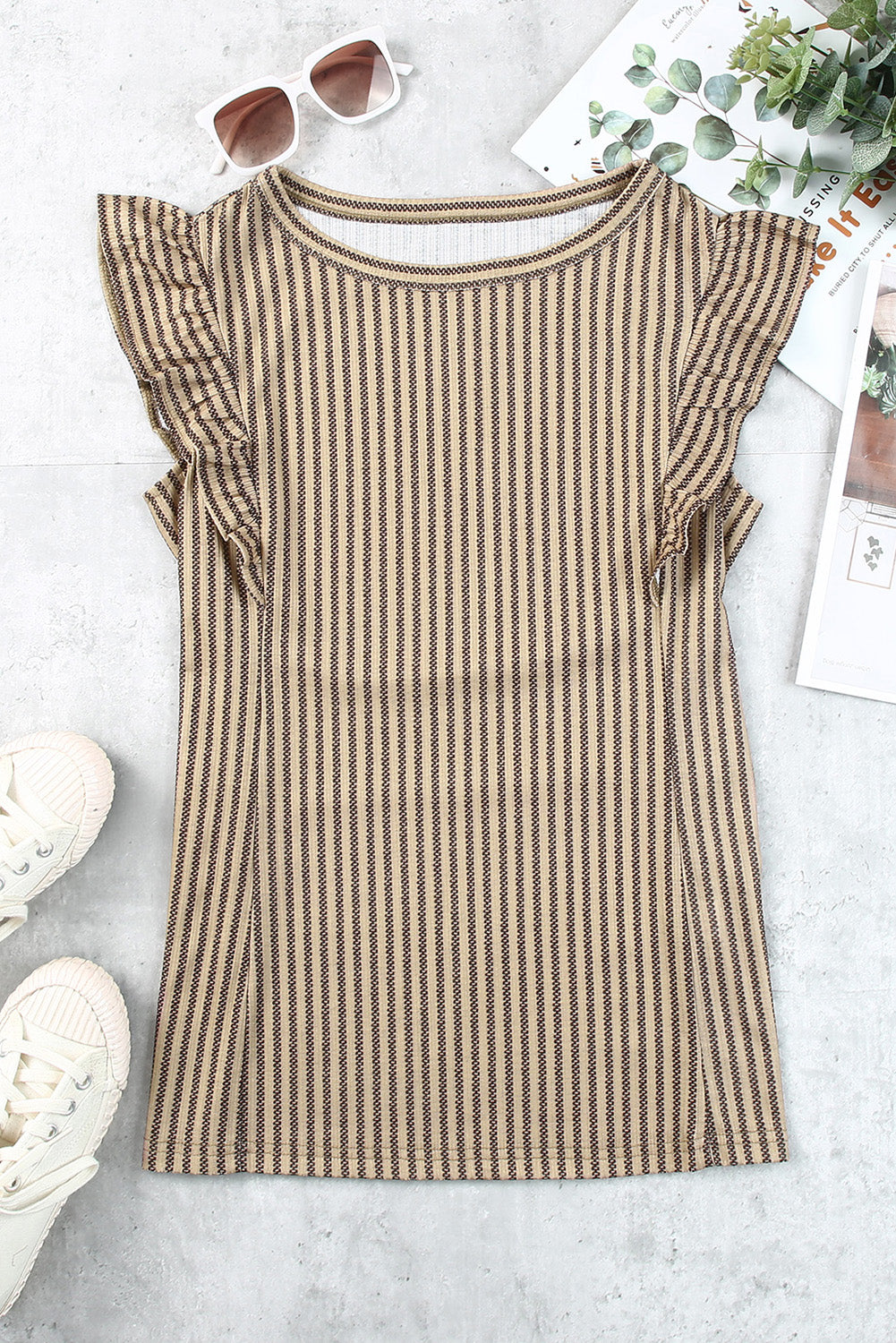 Striped Flutter Sleeve Tank S-2XL