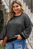 Plus Size Waffle-Knit Round Neck Dropped Shoulder Sweater 1XL-5Xl