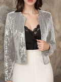 Full Size Sequin Open Front Cropped Jacket S-3XL