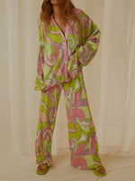 Collared Neck Long Sleeve Top and Pants Lounge Set S-L