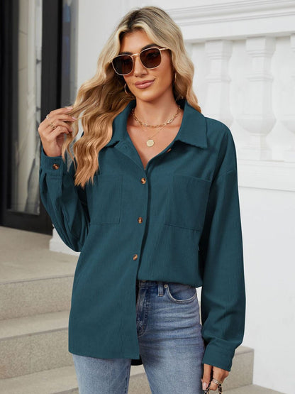 Button Up Dropped Shoulder Long Sleeve S-2XL