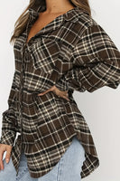 Womens Top Plaid Collared Neck Button Down Shirt S-2XL