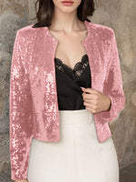 Full Size Sequin Open Front Cropped Jacket S-3XL