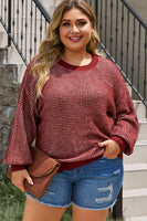 Plus Size Waffle-Knit Round Neck Dropped Shoulder Sweater 1XL-5Xl