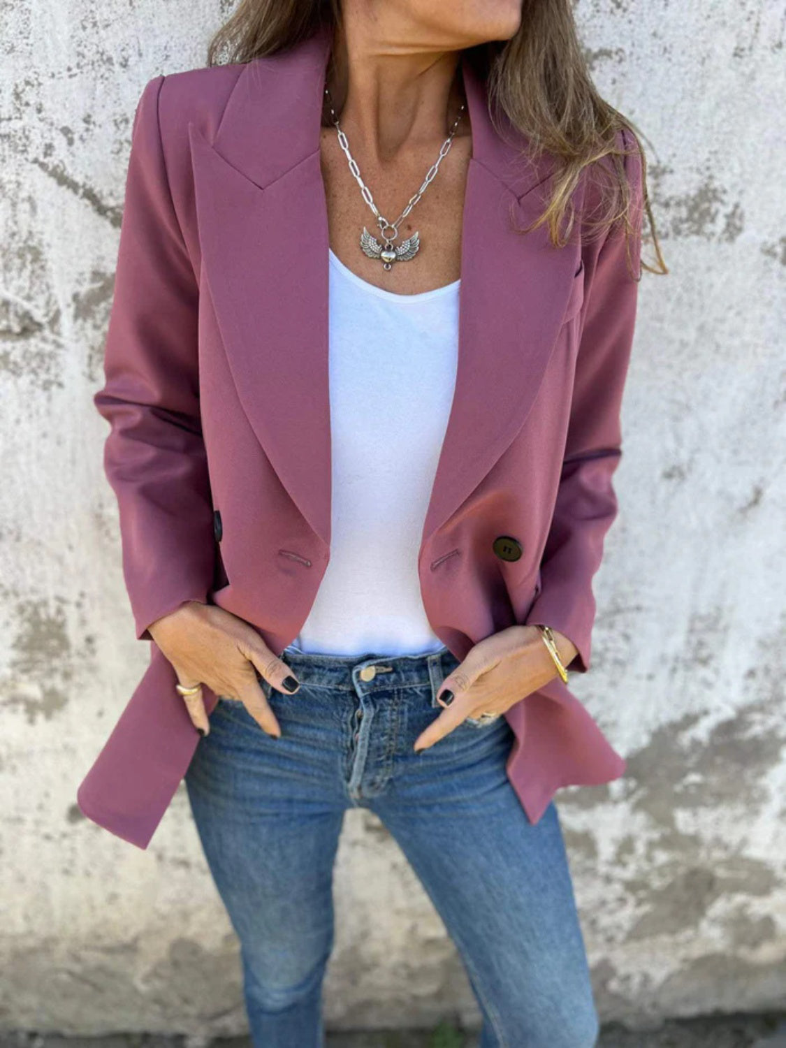 Full Size Collared Neck Long Sleeve Blazer S-3XL