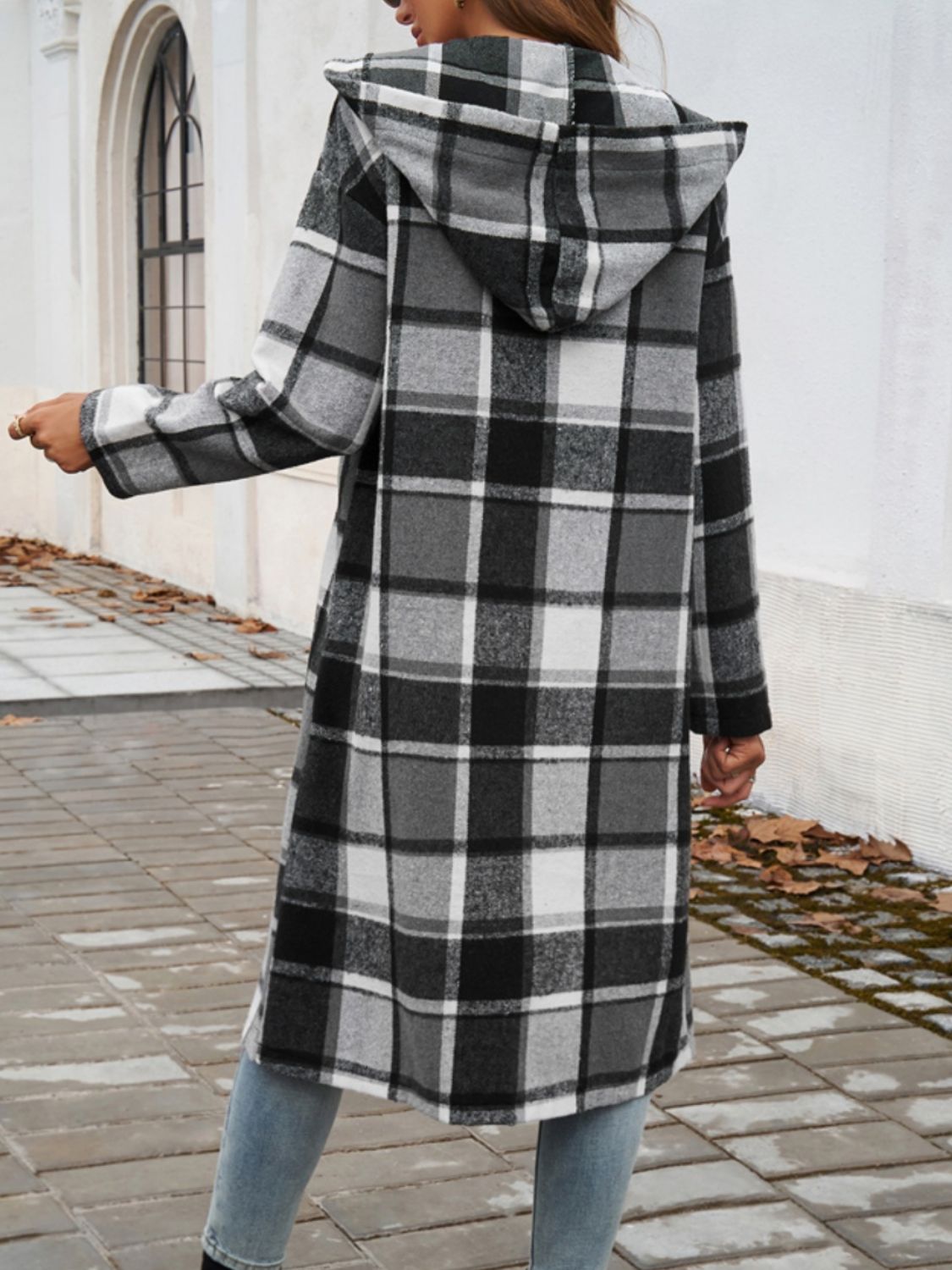 Plaid Long Sleeve Hooded Coat S-XL