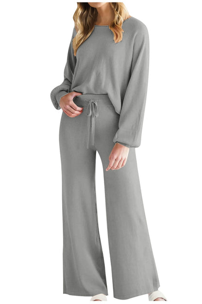 Round Neck Long Sleeve Top and Pants Set S-2XL