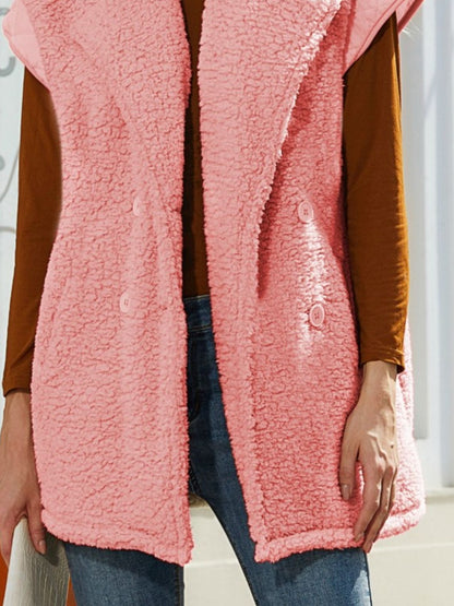 Fuzzy Collared Neck Button Up Vest Coat S-XL