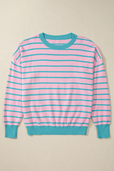 Striped Round Neck Long Sleeve Sweater S-XL