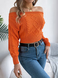 Cable Knit Off-Shoulder Long Sleeve Sweater S-XL