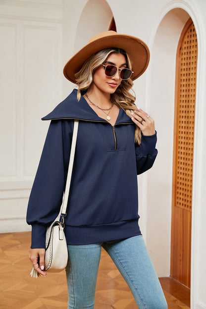 Half-Zip Collared Sweatshirt S-2XL