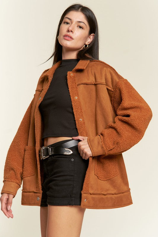 FAUX FUR AND SUEDE JACKET S-3XL