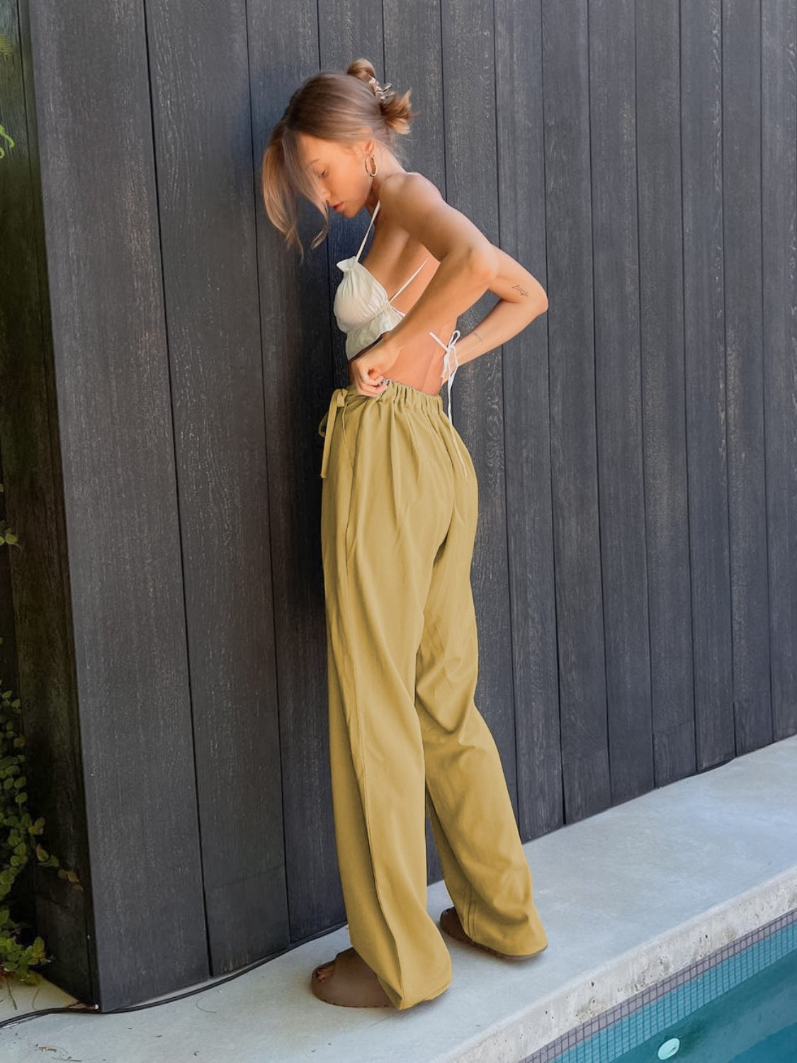 Tied High Waist Wide Leg Pants S-XL