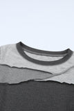 Exposed Seam Contrast Round Neck Long Sleeve T-Shirt S-XL