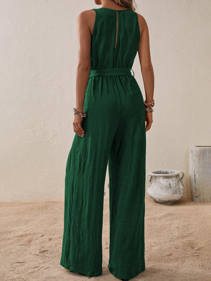 Honey Tied Surplice Sleeveless Wide Leg Jumpsuit S-XL