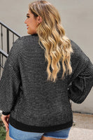 Plus Size Waffle-Knit Round Neck Dropped Shoulder Sweater 1XL-5Xl