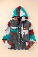 Drawstring Hooded Pocketed Denim Jacket XS-2XL