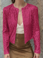 Full Size Sequin Open Front Cropped Jacket S-3XL