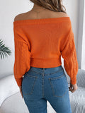 Cable Knit Off-Shoulder Long Sleeve Sweater S-XL