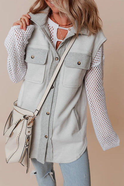 Pocketed Button Up Collared Neck Vest S-XL