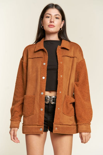 FAUX FUR AND SUEDE JACKET S-3XL