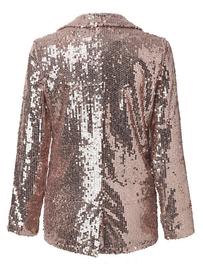 Sequin Lapel Collar Long Sleeve Blazer S-2XL