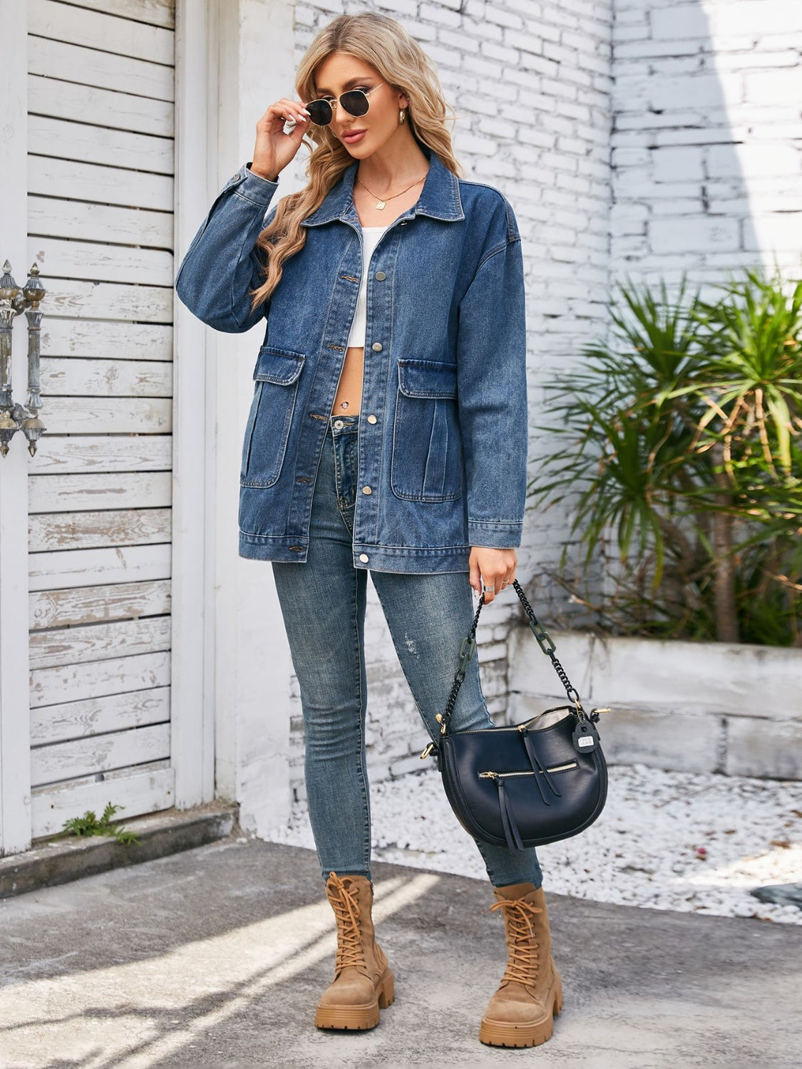 Button Up Long Sleeve Denim Jacket S-XL