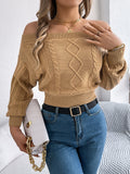 Cable Knit Off-Shoulder Long Sleeve Sweater S-XL