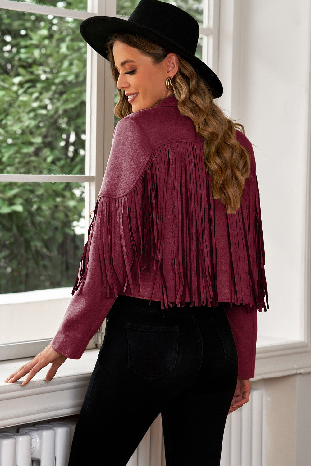 Fringe Trim Lapel Collar Cropped Blazer S-2XL