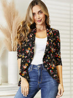 Womens Blazer Floral Print Collared Neck Jacket S-3XL