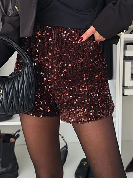 Sequin Mid Rise Shorts S-XL