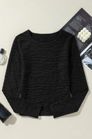 Textured Round Neck Long Sleeve Blouse S-XL