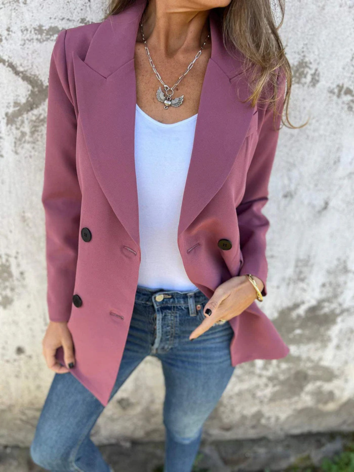 Full Size Collared Neck Long Sleeve Blazer S-3XL