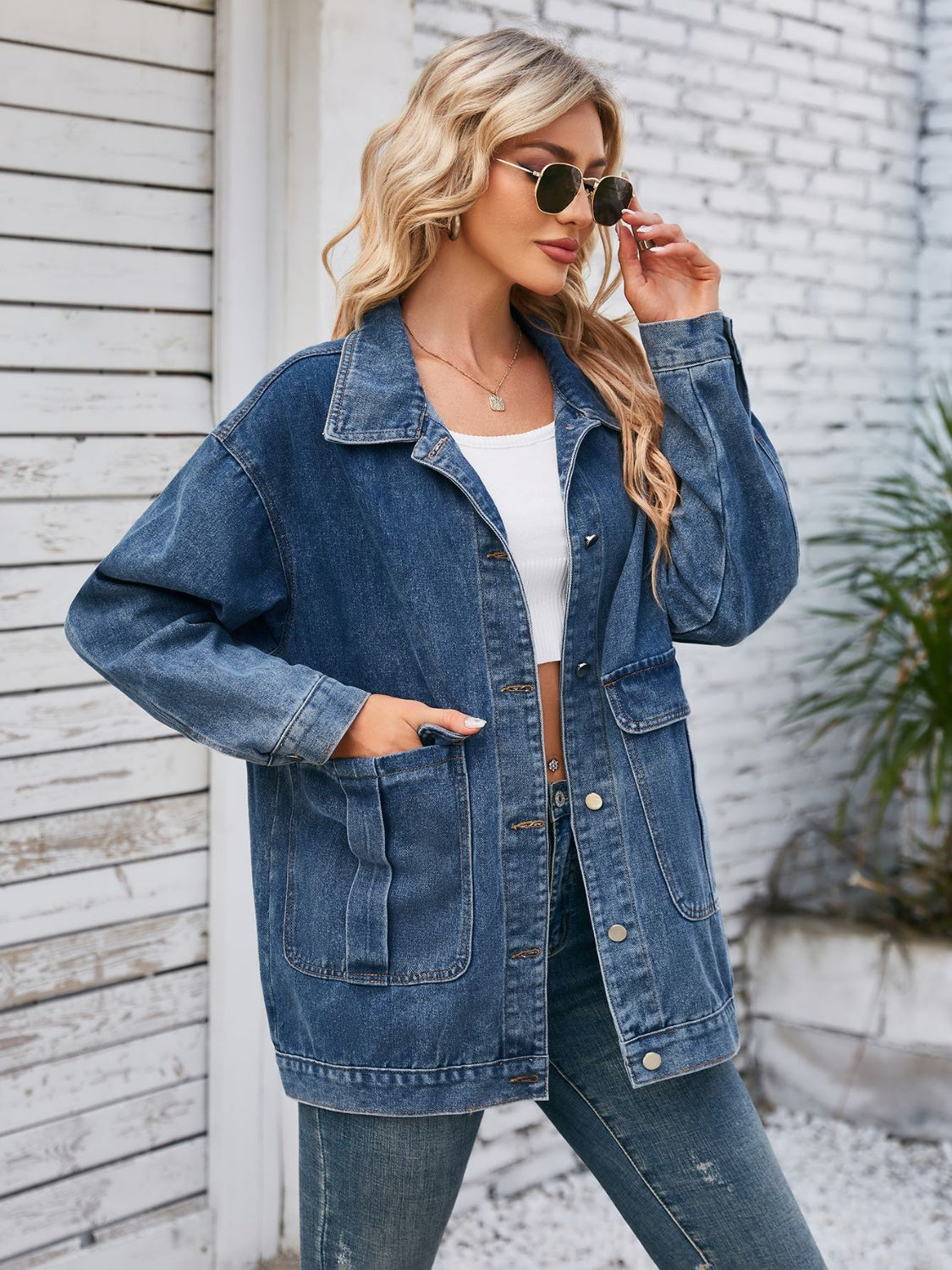 Button Up Long Sleeve Denim Jacket S-XL