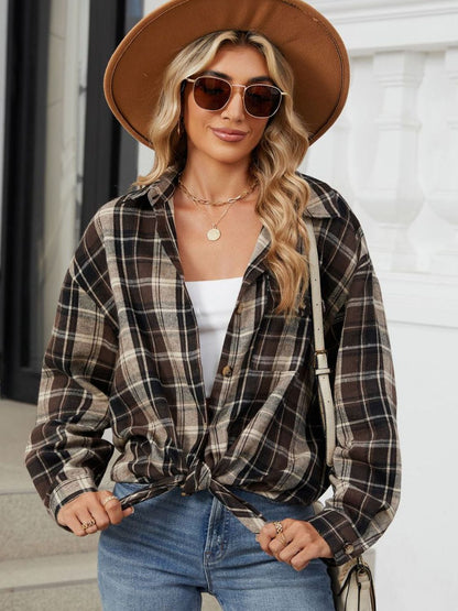 Plaid Collared Neck Long Sleeve Shirt S-2XL